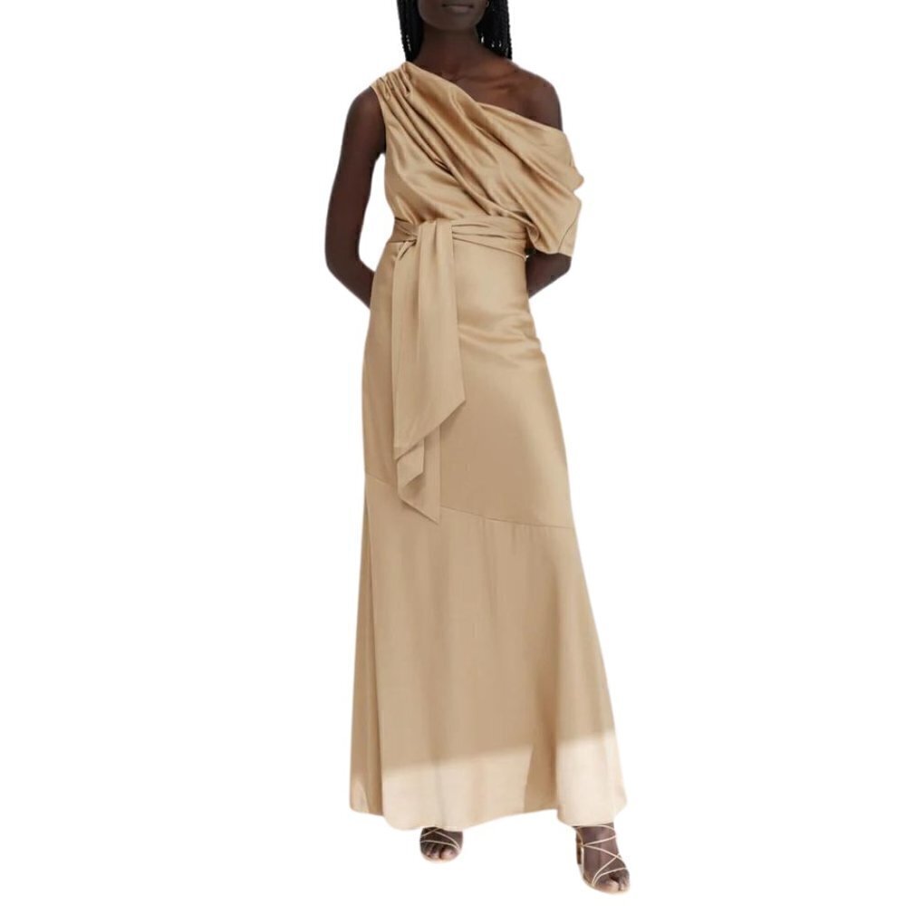 Significant Other Erika Tan Satin Dress (missing sash) Size 6